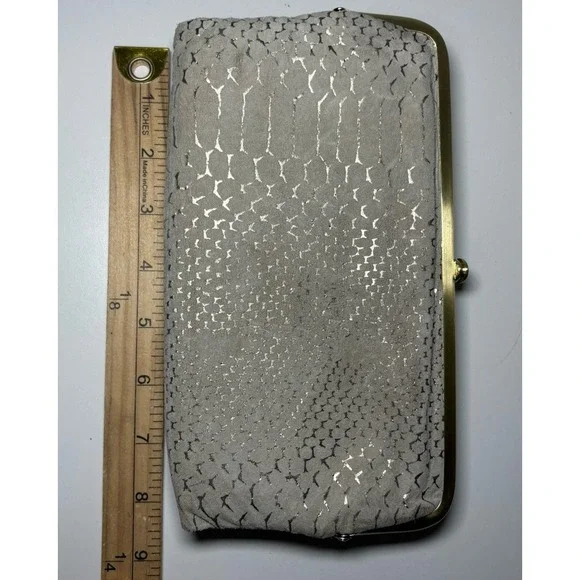 HOBO The Original Lauren Clutch Wallet Gold Exotic Print Suede Leather Money - Picture 7 of 8